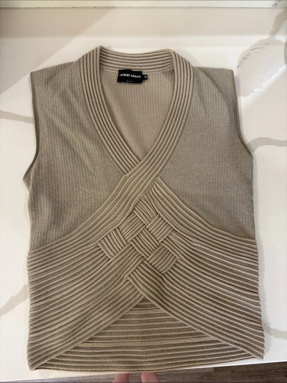Giorgio Armani Beige Ribbed Sleeveless Knit Top - Picture 1 of 4